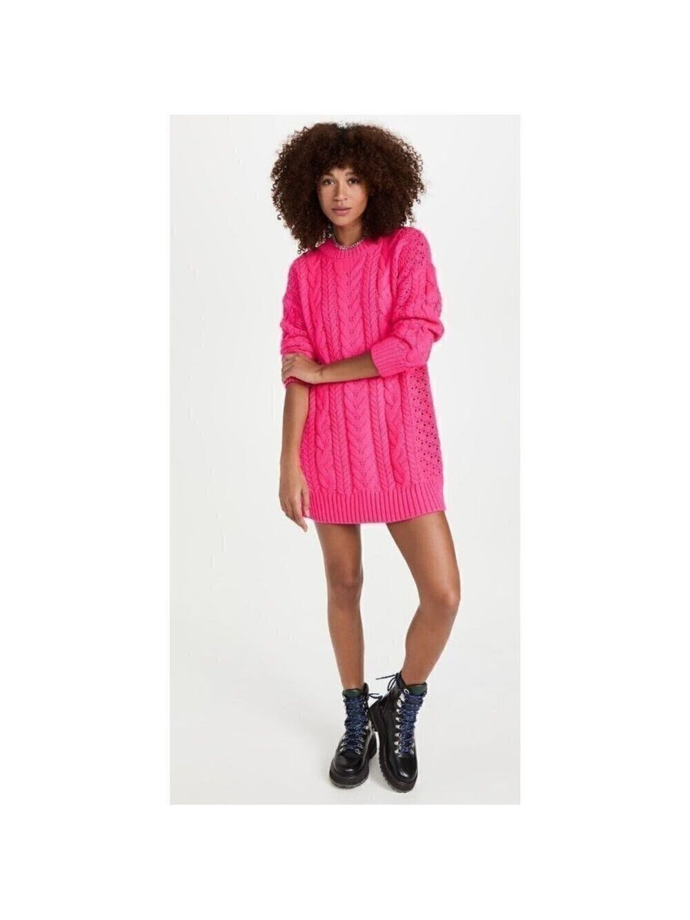 ALICE + Olivia BNWOT Womens "Lennie" Cable Sweater Mini Dress Small Bright Pink